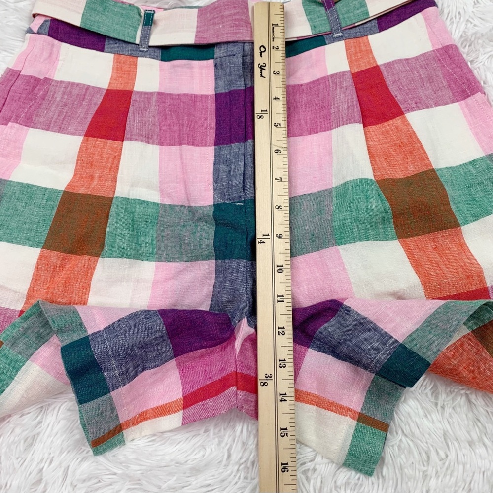 Boden Alma high rise Tie Waist Linen Shorts Bonbon Pink, Flambe Check - Picture 5 of 11
